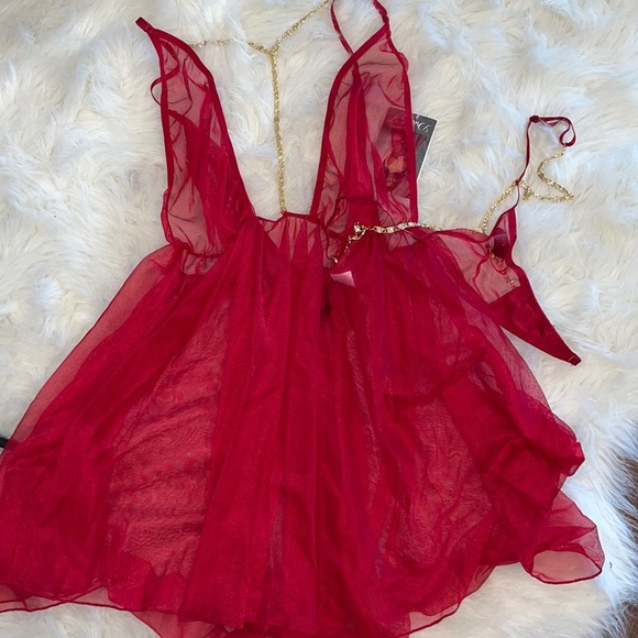 Dreamgirl Garnet Gold Chain BabyDoll NWT - Picture 7 of 8